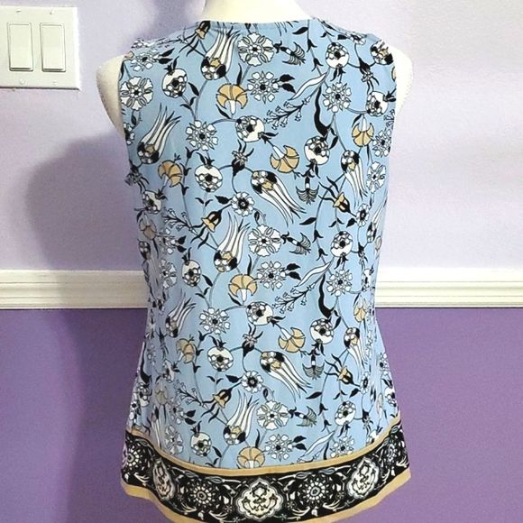 Liz Claiborne Boho Light Blue Floral Sleeveless Flowy Casual Office Jersey Top S - Picture 5 of 6